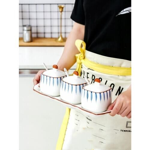 Danish underglazeStorage tank MSG salt sugar condiment Four-piece kitchen Home Kitchenware with fruitnectar tea jar Square