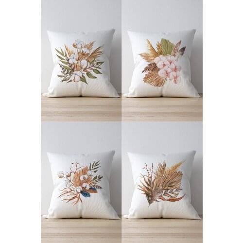 Double Side Printed Pampas Patterned 4'Lü Suede Pillow Decorate Case Good Quality Stylish Home Garden Room Kitchen Gift Convenient Decorative Modern