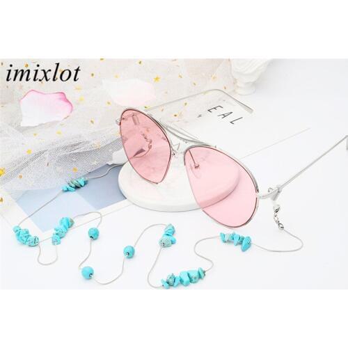 Imixlot Newest Creative Irregular Blue Stone Beads Charm Sunglasses Lanyard Strap Metal Eyeglass Glasses Chain Cord for Unisex