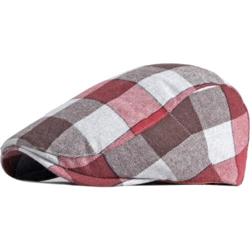 Adult Big Plaid Beret Caps Unisex British Vintage Flat Cap Claret Coffee Spring Autumn Women Driver Ivy Peaked Cap Adjustable