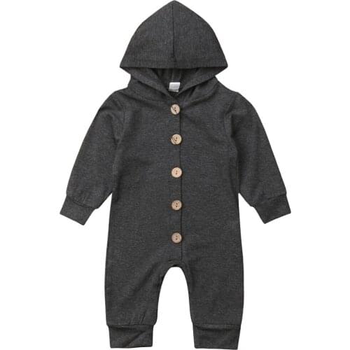 Newborn Infant Baby Boy Girl Kids Long Sleeve Single Breasted Hooded Romper Toddler Cotton Jumpsuit Clothes Outfit 0-24M