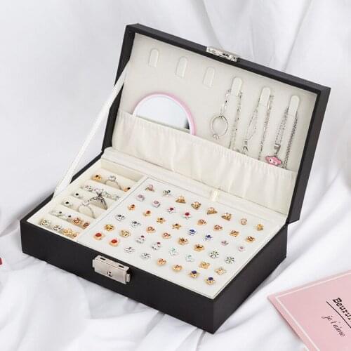 Multifunctional Large Capacity Leather Jewelry Cosmetic Storage Box Household Portable Jewelry Box Earring Ring Necklace Box