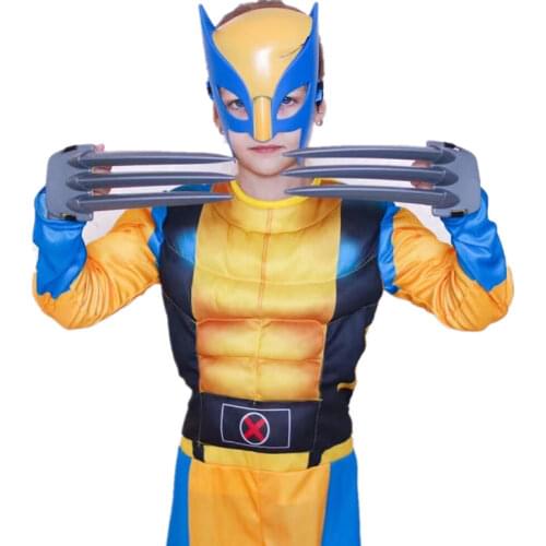 Halloween Boy Wolverine Superhero Costume Cosplay Suit Kids Marvel Hero Jumpsuit Mask/Wolf Claw Props Fantasy