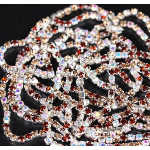 MHS.SUN 10Yard Crystal Rhinestones Chain Topaz+AB Claw Crystal Silver Base Rhineston Chain For Garment&Bag Art Decoration