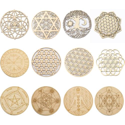 Meditation Crystal Energy Stone Base Life Flower Wooden Mesh Purification Healing Wall Decor Creative Wooden Cup Insulation Pad