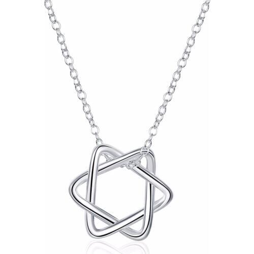 Hot! Free Shipping Wholesale Plated Silver Necklace, Plated Silver Fashion Jewelry Star of David Pendant Necklace KDN122