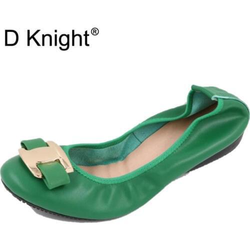 Hot Handmade Genuine Leather Soft Loafers Metal Decoration Flats Shoes For Women Casual Female Flats Round Toe Lady Ballet Shoes