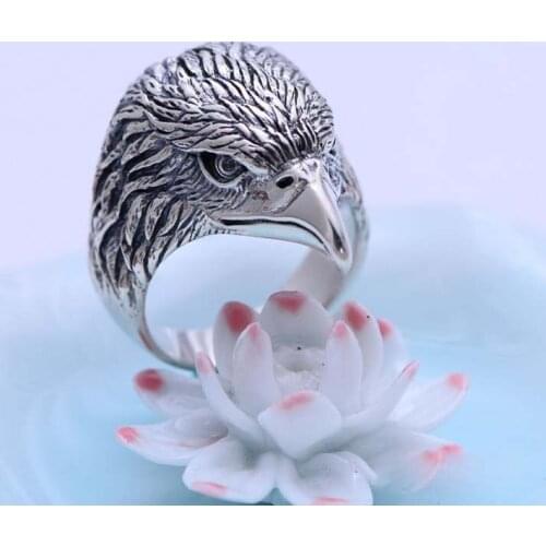 MeibaPJ Real S925 Sterling Silver Retro Domineering Eagle Head Eagle Personality Mens Ring Exquisite Party Jewelry