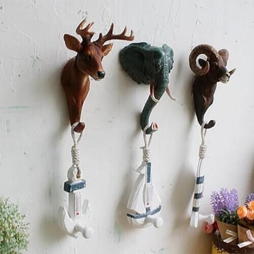 3D Animal Head Wall Hangers Statue Figurines Decoration Door Coat Hooks Hanging Resin Deer Rhino Elephant Giraffe Horse Gift