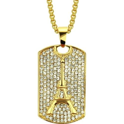New couple hip-hop tower military necklace exaggerated fashion military brand men’s and women’s pendant fashion high-end zircon