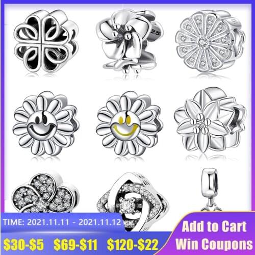 New Charming flower Beads 925 Sterling Silver DIY Pendant Fit Original europeu Charm Bracelet Jewelry making