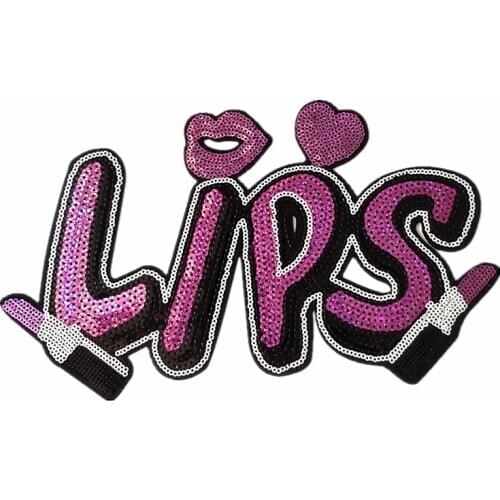 20CM Lips Iron On Patches for clothing Luxury Violet Sequins Strange Things Sequined Patch Clothes Stickers Large Biker Badge