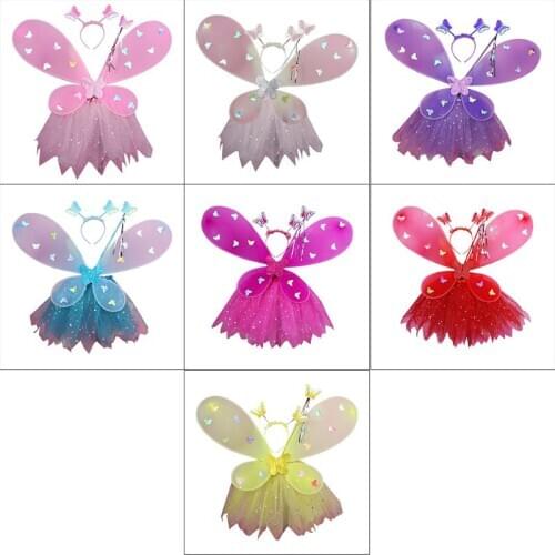 4 Pcs/set New Flashing Wings Tutu Skirt Pettiskirt Glow Headband Fairy Stick Set Women Girls Role-playing Props