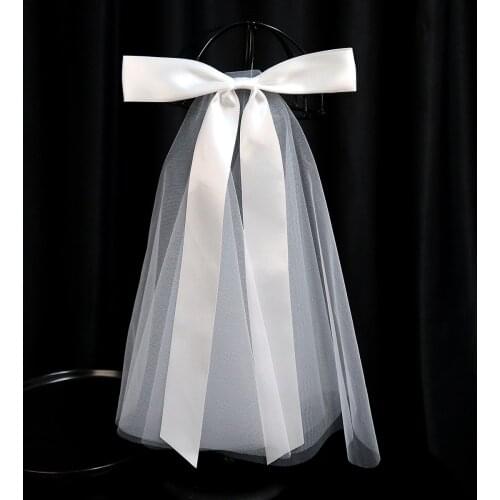 Simple White Satin Bow Hairpin Ribbon Chiffon Tassel Super Fairy Hair Clips Bridal Veils Bridesmaid Wedding Dress Accessories