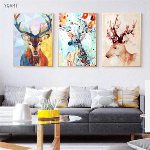 Psychedelic Deer Canvas Paintings Art Animal Wall Art Posters and Prints Living Room Wall Hanging Pictures for Home Decoration