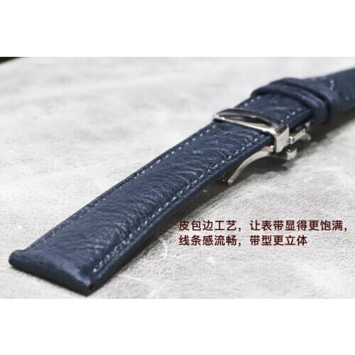 High Quality Handmade Genuine Ostrich Leather Watch Band Dark Brown Green Blue 22mm Watch Strap Men Butterfly Buckle Watchband