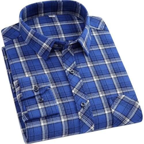 Aoliwen Large Size Flannel Plaid Long Sleeve Shirts Autumn Men Clothing 100% Cotton Casual Multicolor Brushed Plaid Shirts 2021