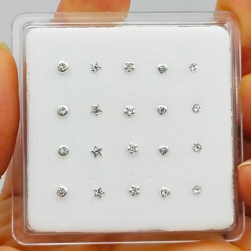 925 Sterling Sliver Nose stud fashion Christmas gift for women crystal nariz piercing jewelry 20pcs/pack