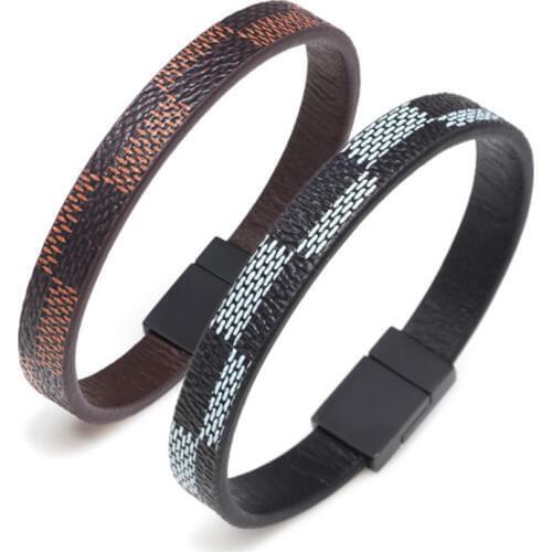 Handmade Cross Wide Cuff Bracelets Stainless Steel Magnetic Genuine Leather Bracelets Men Bracelets & Bangles For Women Jewelry