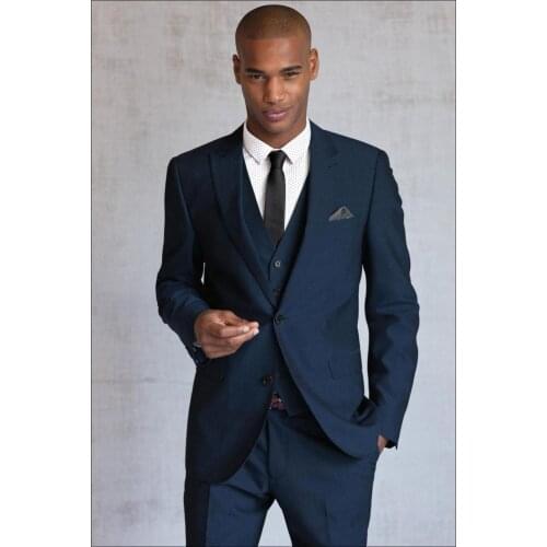 Wedding Suits For Men Custom Made Groom Tuxedos Bule Notch Lapel Two Buttons (JacketPantVestTie) 3pieces Latest Coat Pant Design