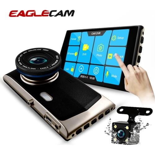 Eaglecam 4" IPS Touch Screen Dash Cam Dual Lens Full HD 1080P Car DVR Camcorder Night Vision Car Camera Parking Auto Registrar