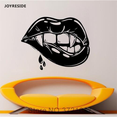 JOYRESIDE Sexy Biting Lips Wall Vampire Tooth Decals Vinyl Sticker Living Room Bedroom Home Interior Decoration Art Mural A1577