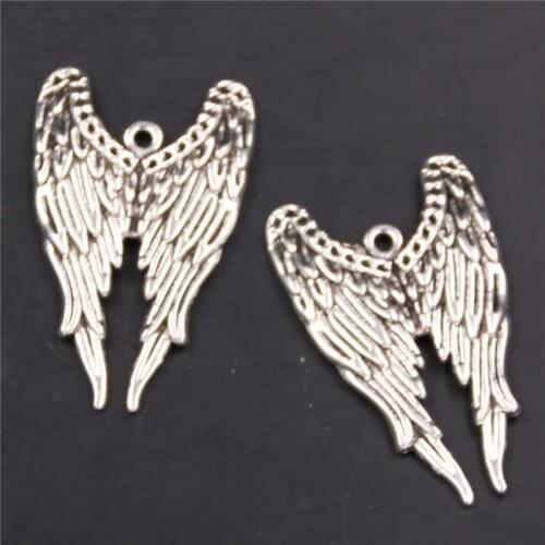 WKOUD 10pcs Silver Color angel wings charm earrings necklace DIY handmade charm zinc alloy pendants show A493
