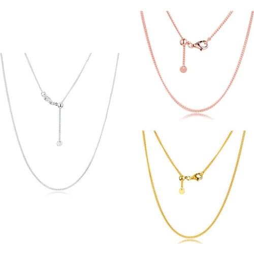 2019 Autumn Curb Chain Necklaces Fit Charm pendant DIY 925 Sterling Silver Jewelry Elegant Necklace For Woman silver 925 Jewelry