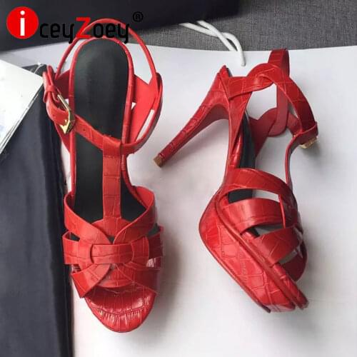 Coolcept Brand Fashion Sandals Women Genuine Leather Platform High Heels Shoes Summer Party Club Footwear Women Size 34-41