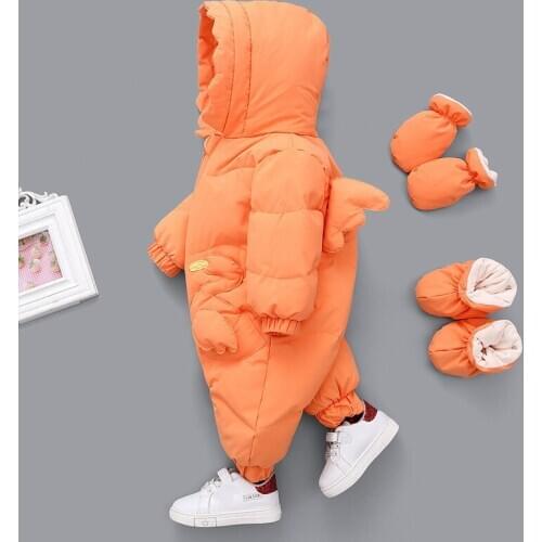 2020 Winter Baby Girls Romper Hooded Angel Wings Newborn Snowsuit Plus Velvet Warm Toddler Girls Jumpsuit Infant Overalls