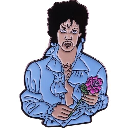 Prince flower badge blue shirts gentleman brooch music art pin rock and roll jewelry pop jackets accessories gift for her