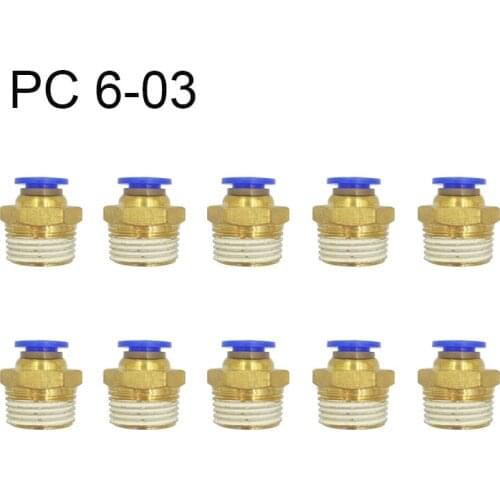 10PCS PC 6-03 Air Pneumatic 6mm Hose Tube 16mm Air Pipe Connector Quick Coupling Brass Fitting Male Thread wholesale