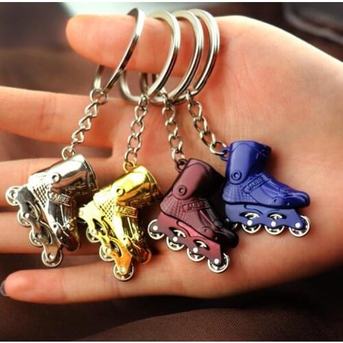 100pcs/lot Metal Keychain Bag Charm Pendant Roller Skates Shoe Keyring Lover Jewelry Fashion Women Men Key Chains Keyring