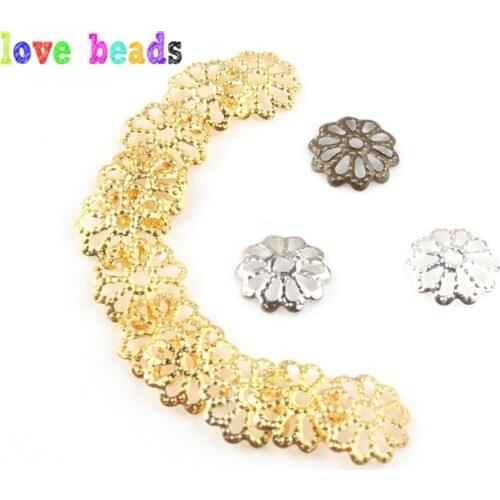 200pcs 9mm Gold Color Flower Petal Beads Cups Bulk End Spacer Charms Bead Caps For Jewelry Making Accessory Findings DIY Supply