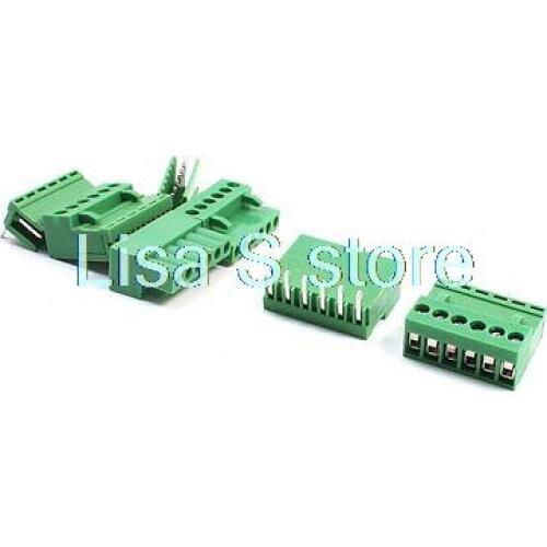 5Pcs 3.96mm 14-26AWG 6P Right Angled PCB Screw Terminal Block Connector Green