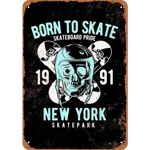JUCHen Aluminum Sign Metal Sign Wall Poster Plaque for Home Kitchen Bar Coffee Shop 12x8 Inch Born to Skate Skateboard Park