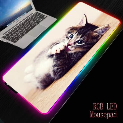 MRGBEST Black Cute Cat Animals RGB Large Gaming Mouse Pad Glowing Led Extended Mousepad Non-Slip Base Computer Keyboard Mat