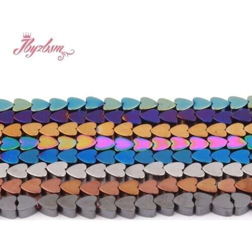 4mm Black Gold Silver Rainbow Blue Heart Hematite Natural Stone Beads For DIY Necklace Bracelet Jewelry Making 15" Free Shipping