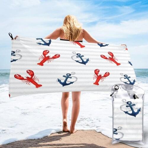 Bath Towel Tropical Marine Lobster Anchor Quick Dry Towel Thin Absorbent Soft Towel for Home Travel Camping Swimming Beach Sport