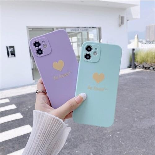 For iPhone 12 Case Square Silicone Love Couple Soft Cover For iPhone 11 Pro Max Mini XR XS Max 7 8Plus SE 2020 Camera Protection