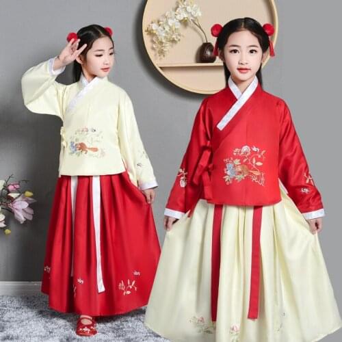 Kids Chinese Folk Dance Costume Girl Traditional Hanfu Clothing Child Tang Dynasty Princess Dress National Fairy Dance Cosplay