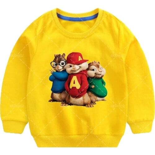 The Chipmunk Print T-shirt Childrens Sweatshirts Long Sleeved High Quality Breathable Cartoon tops boys girls Hoodies clothes