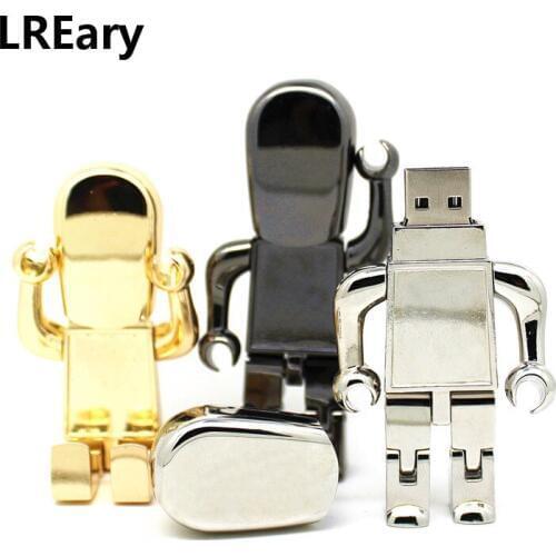 Hot sale usb flash drive metal robot Pen drive 4GB 8GB 16GB 32GB 64GB 128MB memory stick wholesale U disk 3 color