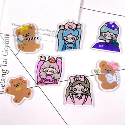 New Acrylic Cartoon Princess bear charms very cute Key chain birthday gift DIY Christmas ornaments
