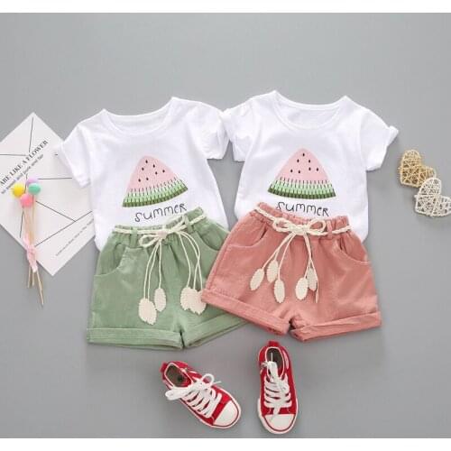 Summer Baby Girl T-shirt Short Sleeve Watermelon Printing Clothes Girl Clothing Cotton Kids Children Clothing Sets Girls Outfits