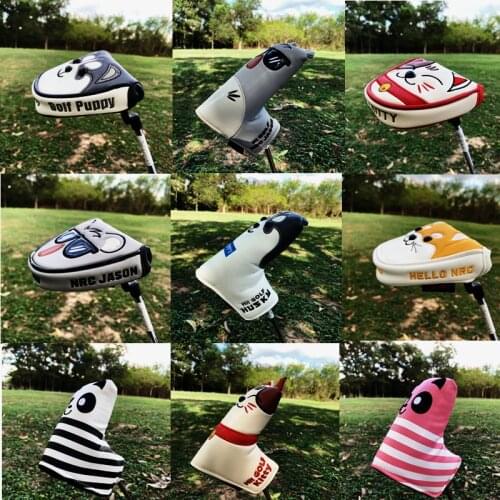 Magnetic closed semicircle golf club putter cover, synthetic leather multi-style color straight putter cover
