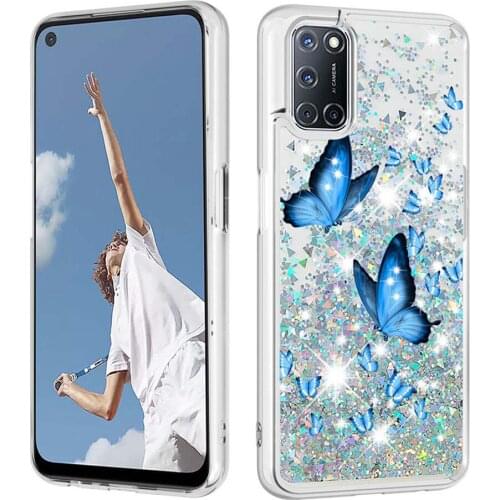 For OPPO A52 A72 A92 Cute Bling Fitted Phone Case CPH2067 CPH2069 CPH2059 Glitter Dynamic Liquid Quicksand Silicone Bumper Cover