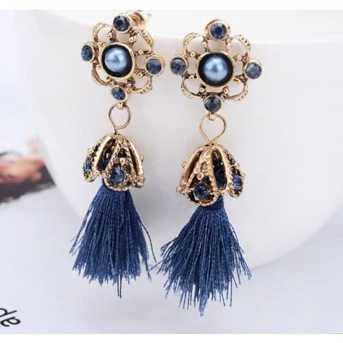 Fashion Flower Shape Long Rope Fringe Cotton Tassel Earrings with Bohemian Style For Women Brincos Tassle Trendy Stateme Earring