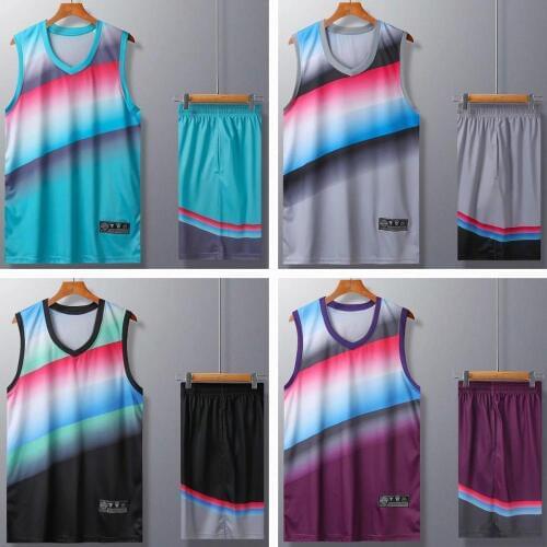 Men Rainbow Basketball Jerseys sets DIY Team Custom, Youth College Basketball Training Uniforms Women Throwback Kits Shorts