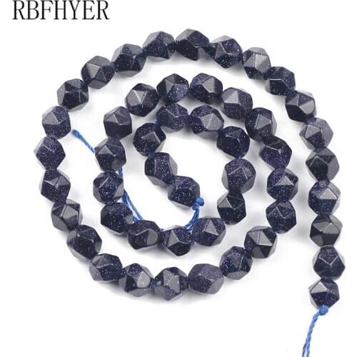 RBFHYER Natural Big Faceted Blue Sand beads loose Spacer Beads For Jewelry Making DIY charm Bracelet Earring Accessories 15